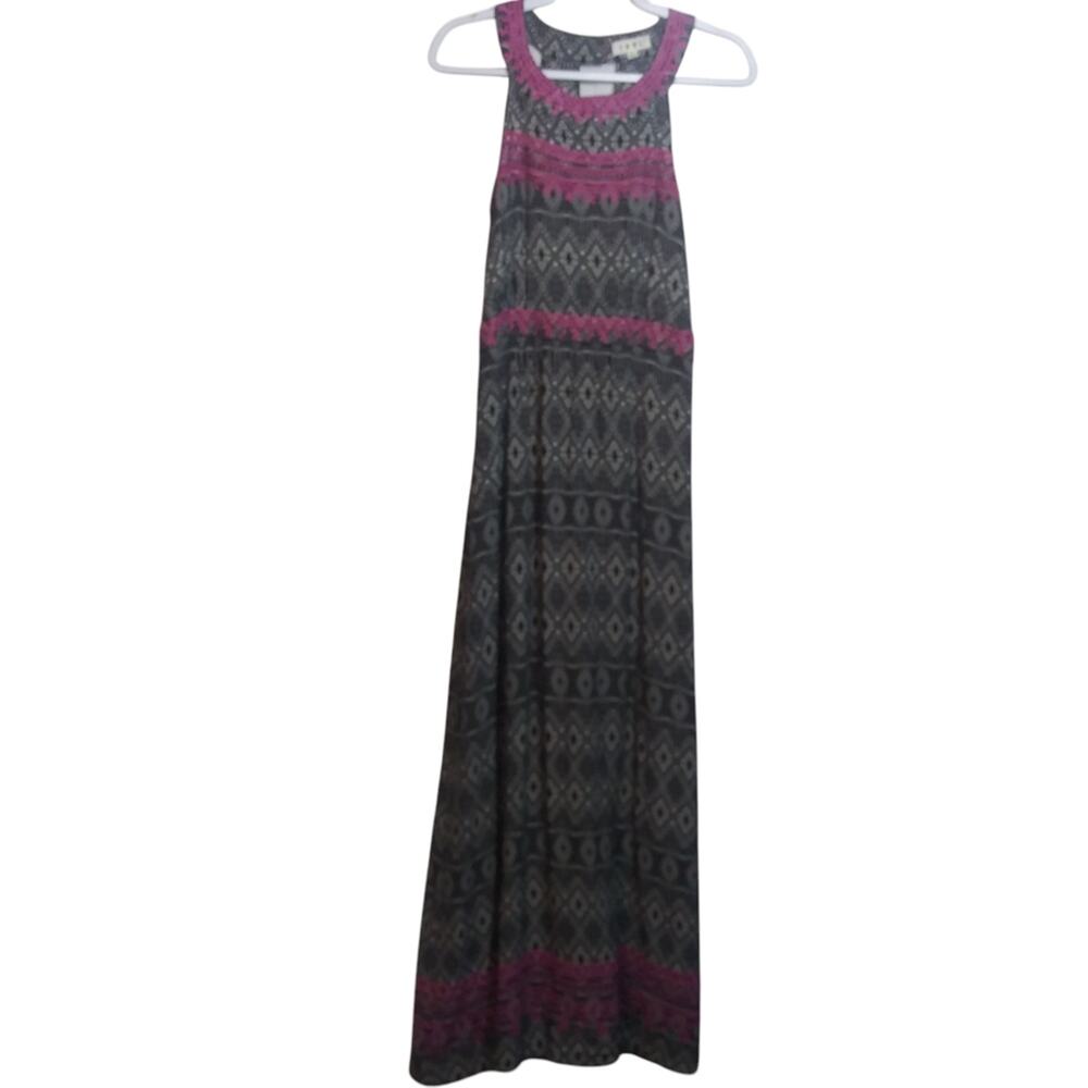 THML Jameson Embroidered Maxi Dress Black Pink Boho Festival Size M